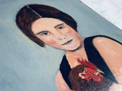 Katie Jeanne Wood - 9x12 She Won't Let Go - girl and chicken oil portrait painting