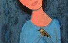 Katherine Jeanne Wood - Acrylic Girl & Bird Painting Singing the Blues No 2