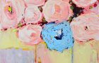 Katherine Jeanne Wood - Pink, yellow, blue floral painting on canvas