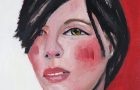 Katie Jeanne Wood - 6x6 oil portrait painting - Bewildered