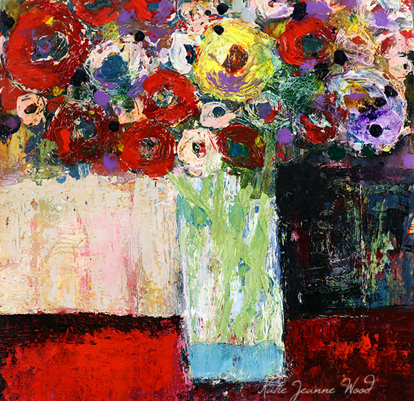 Katie Jeanne Wood - 12x12 Red Flower painting