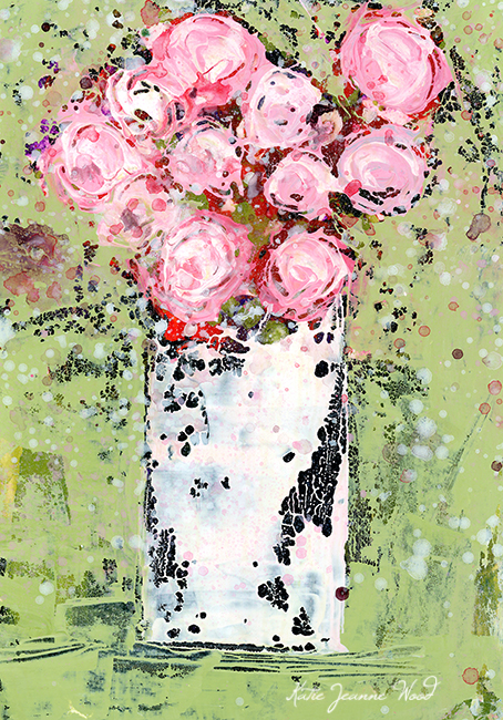 Katie Jeanne Wood - Pink roses acrylic painting