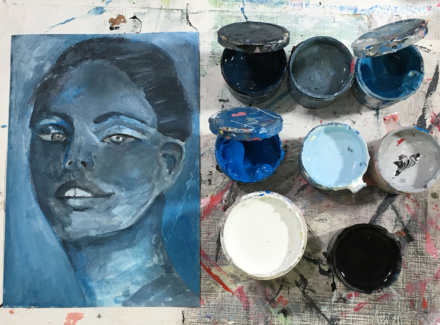 Katie Jeanne Wood - Blue tonal portrait painting
