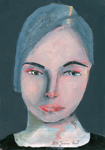 Katie Jeanne Wood - 5x7 Deep Blue Quiet Portrait Painting