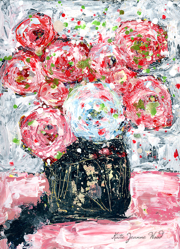 Katie Jeanne Wood - 9x12 Pink palette knife flower painting
