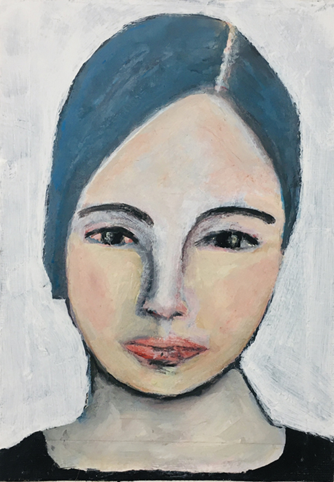 Katie Jeanne Wood - Deep Blue Quiet Oil Portrait Painting