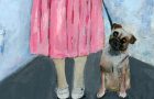 Katie Jeanne Wood - Morning Walk - lady walking her dog painting