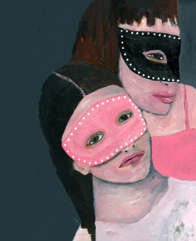 Masquerade mask portrait painting by Katie Jeanne Wood