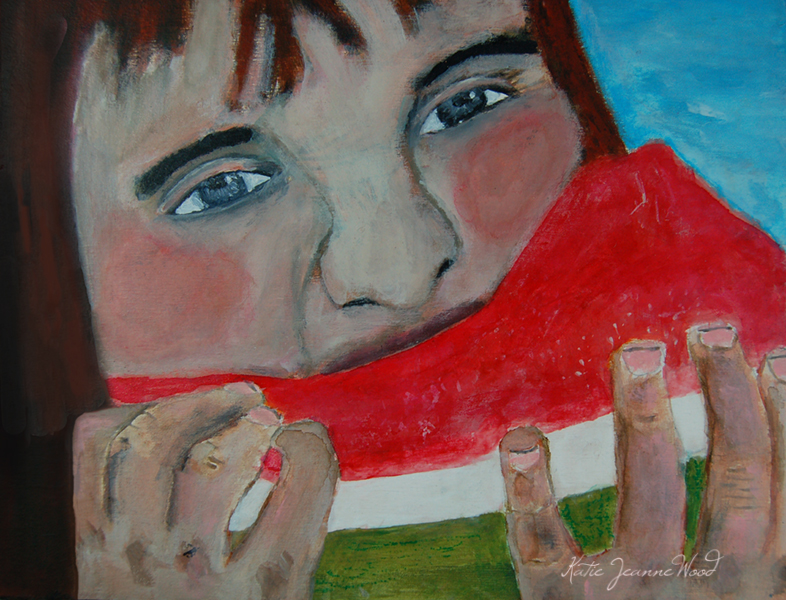 Katie Jeanne Wood - Watermelon summer portrait painting