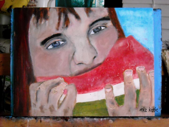 Katie Jeanne Wood - Watermelon summer portrait painting