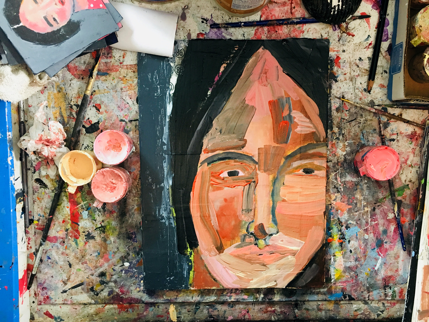 Katie Jeanne Wood - acrylic mixed media WIP portrait painting
