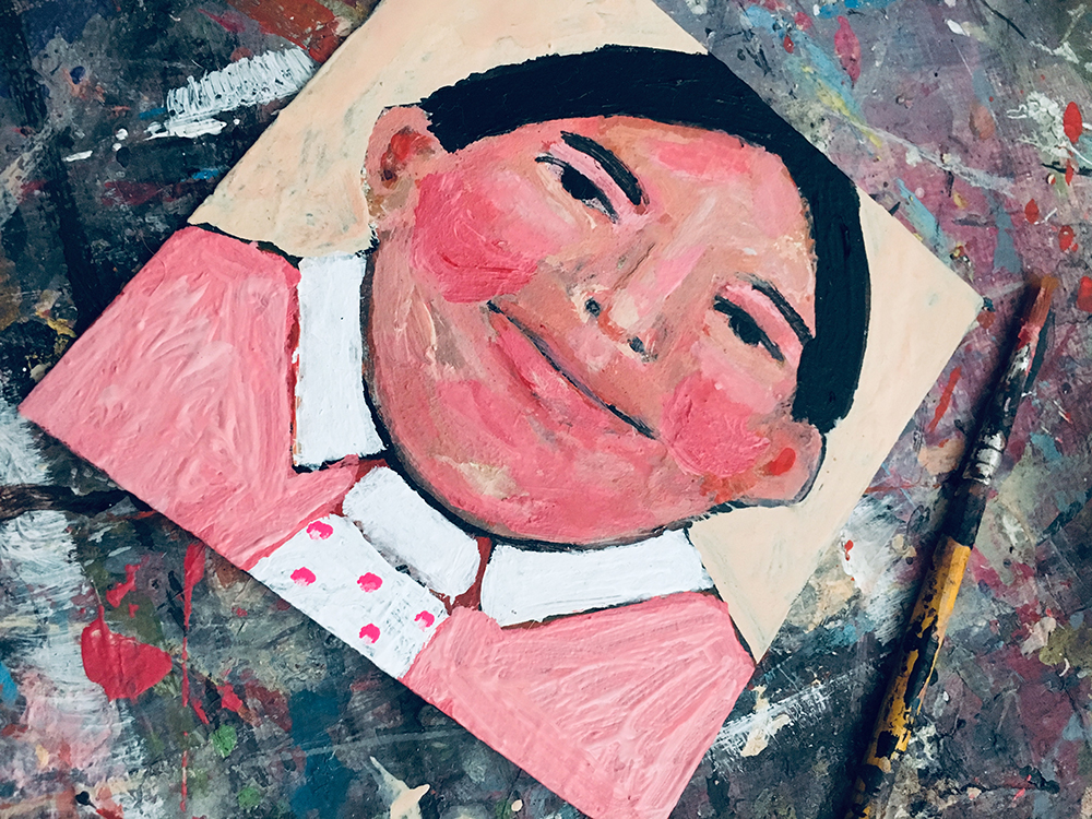 Katie Jeanne Wood - boy wearing pink shirt and tie portrait painting