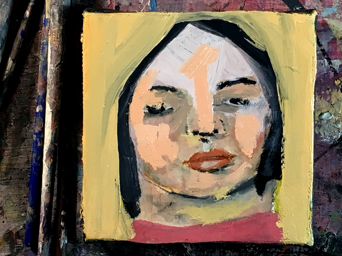 Katie Jeanne Wood - 4x4 Work in progress oil portrait painting