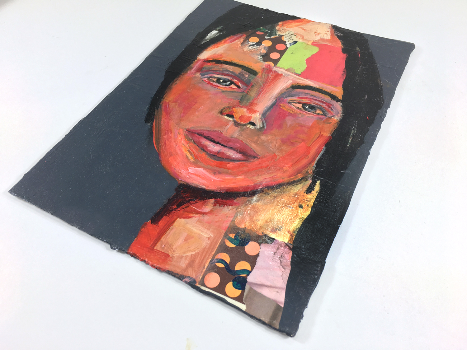 Katie Jeanne Wood - 9x12 Remember the kiss - acrylic mixed media collage portrait painting