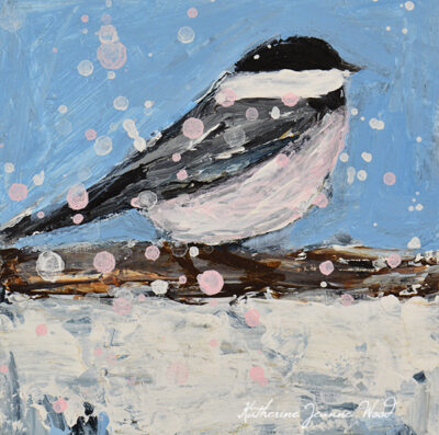 Katie Jeanne Wood - 4x4 Blue Chickadee Bird Miniature Painting