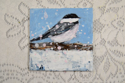 Katie Jeanne Wood - 4x4 Blue Chickadee Bird Miniature Painting