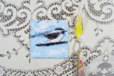 Katie Jeanne Wood - 4x4 Blue Chickadee Bird Series No 5
