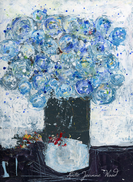 Katie Jeanne Wood - 9x12 Blue Roses Flower Painting No 342