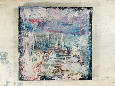 Katie Jeanne Wood - 12x12 Blue Grungy Abstract Painting Spontaneous by Nature
