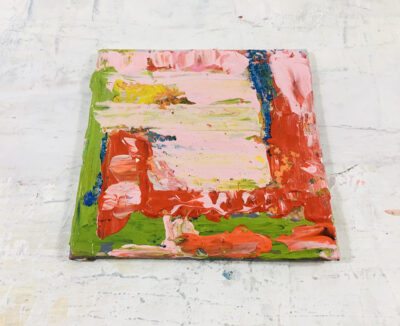 Katie Jeanne Wood - 4x4 Seesaw pink & green acrylic abstract painting