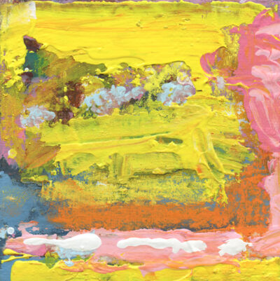 Katie Jeanne Wood - 4x4 Together We Dance Pink & yellow abstract painting