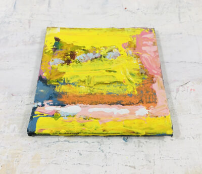 Katie Jeanne Wood - 4x4 Together We Dance Pink & yellow abstract painting