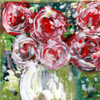 Katie Jeanne Wood - 6x6 Green & pink floral painting - Sweetness & Light