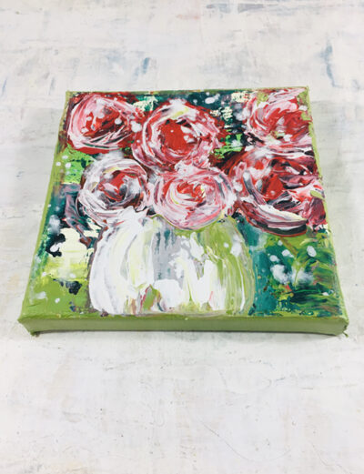 Katie Jeanne Wood - 6x6 Green & pink floral painting - Sweetness & Light