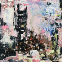 Katie Jeanne Wood - 8x8 London Fog pink and black abstract art painting
