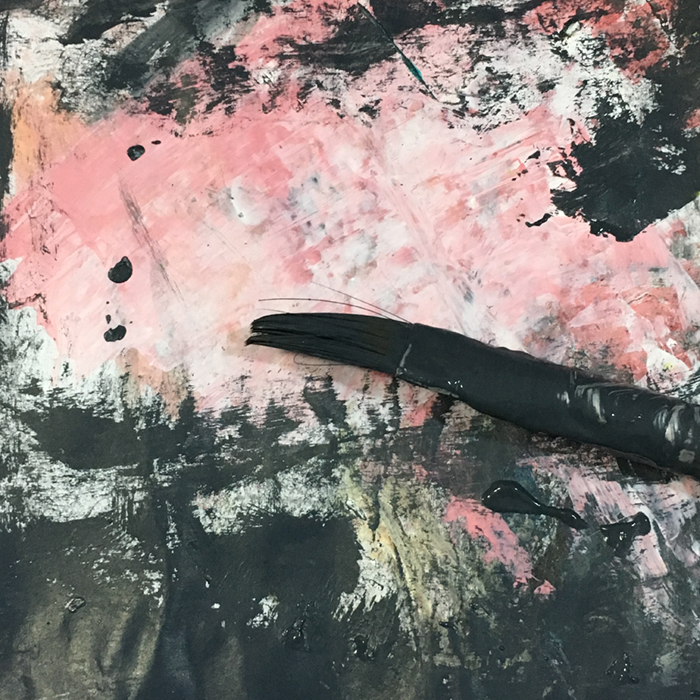 Katie Jeanne Wood - Gray, Black and Pink Abstract Painting