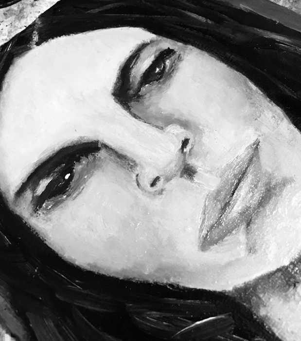 Katie Jeanne Wood - Moody black and white portrait painting