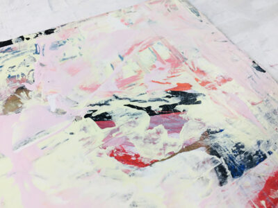 Katie Jeanne Wood - 8x10 Toys On The Floor White & pink farmhouse acrylic abstract painting