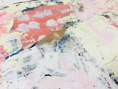 Katie Jeanne Wood - 8x10 Toys On The Floor White & pink farmhouse acrylic abstract painting