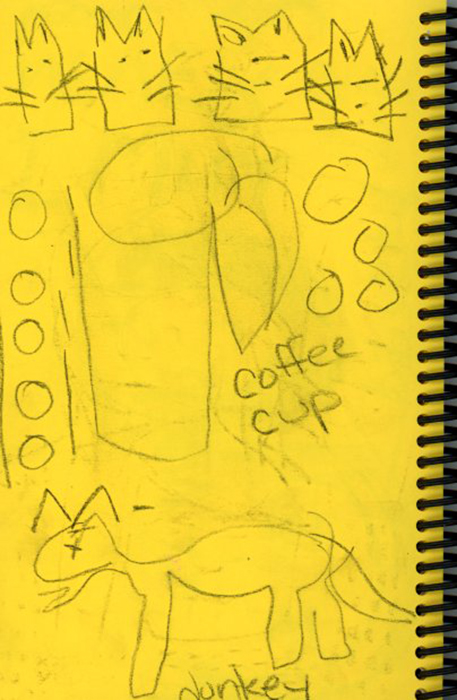 Katie Jeanne Wood - Sketching coffee cup cats and donkey