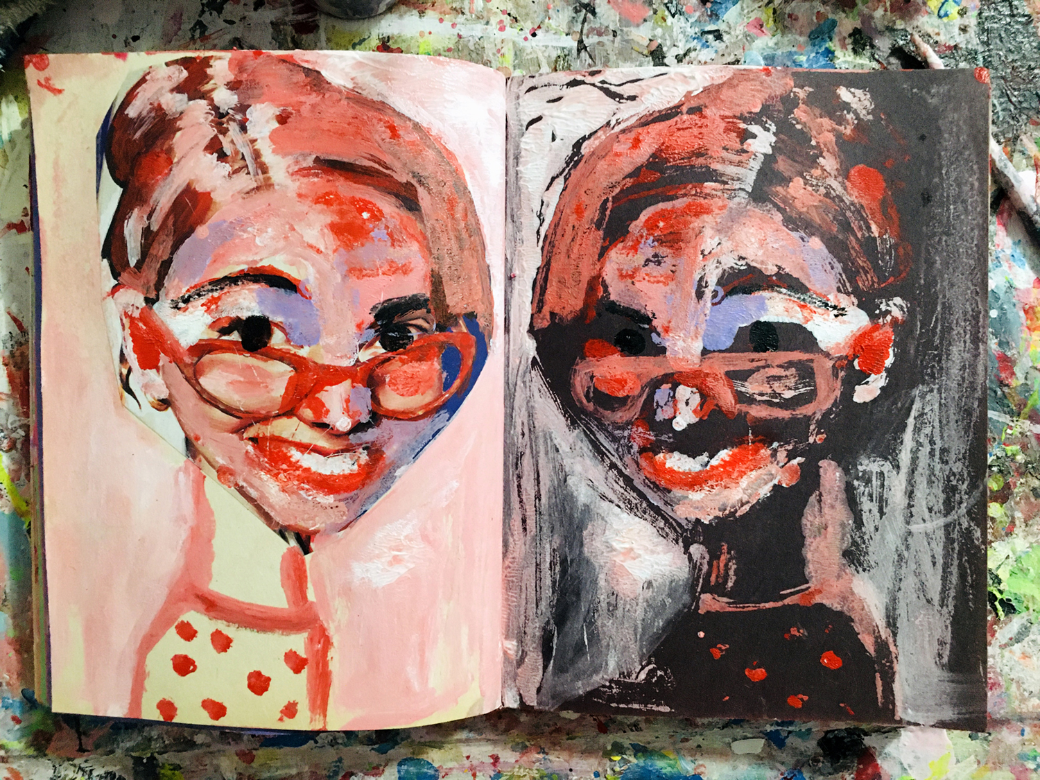 Katie Jeanne Wood - cute girl with pink glasses art journal page