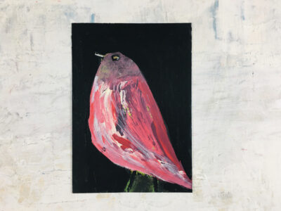 Katie Jeanne Wood - 4.75x 6.75 Rise High Pink robin bird painting