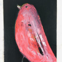 Katie Jeanne Wood - 4.75x 6.75 Seeking Permission to Fly Pink Robin Bird Painting