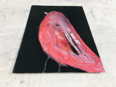 Katie Jeanne Wood - 4.75x 6.75 Seeking Permission to Fly Pink Robin Bird Painting