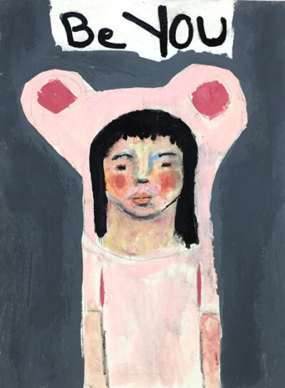 Katie Jeanne Wood - 4x6 Be You Pink bear animal painting