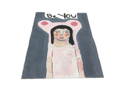 Katie Jeanne Wood - 4x6 Be You Pink bear animal painting