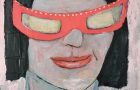 Katie Jeanne Wood - Weird Times Pink kitty cat glasses portrait painting