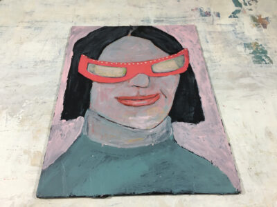 Katie Jeanne Wood - Weird Times Pink kitty cat glasses portrait painting