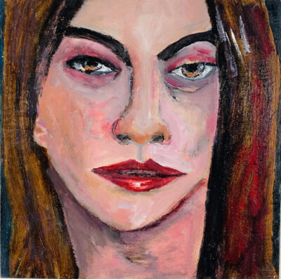 Katie Jeanne Wood - 6x6 Covid Weary oil portrait painting