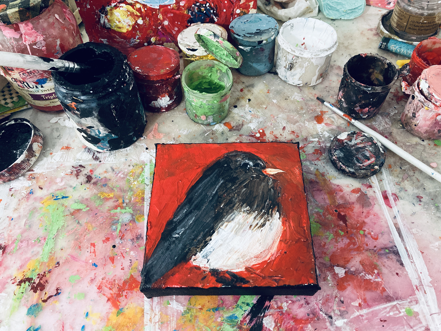Katie Jeanne Wood - Bird Painting WIP House Finch