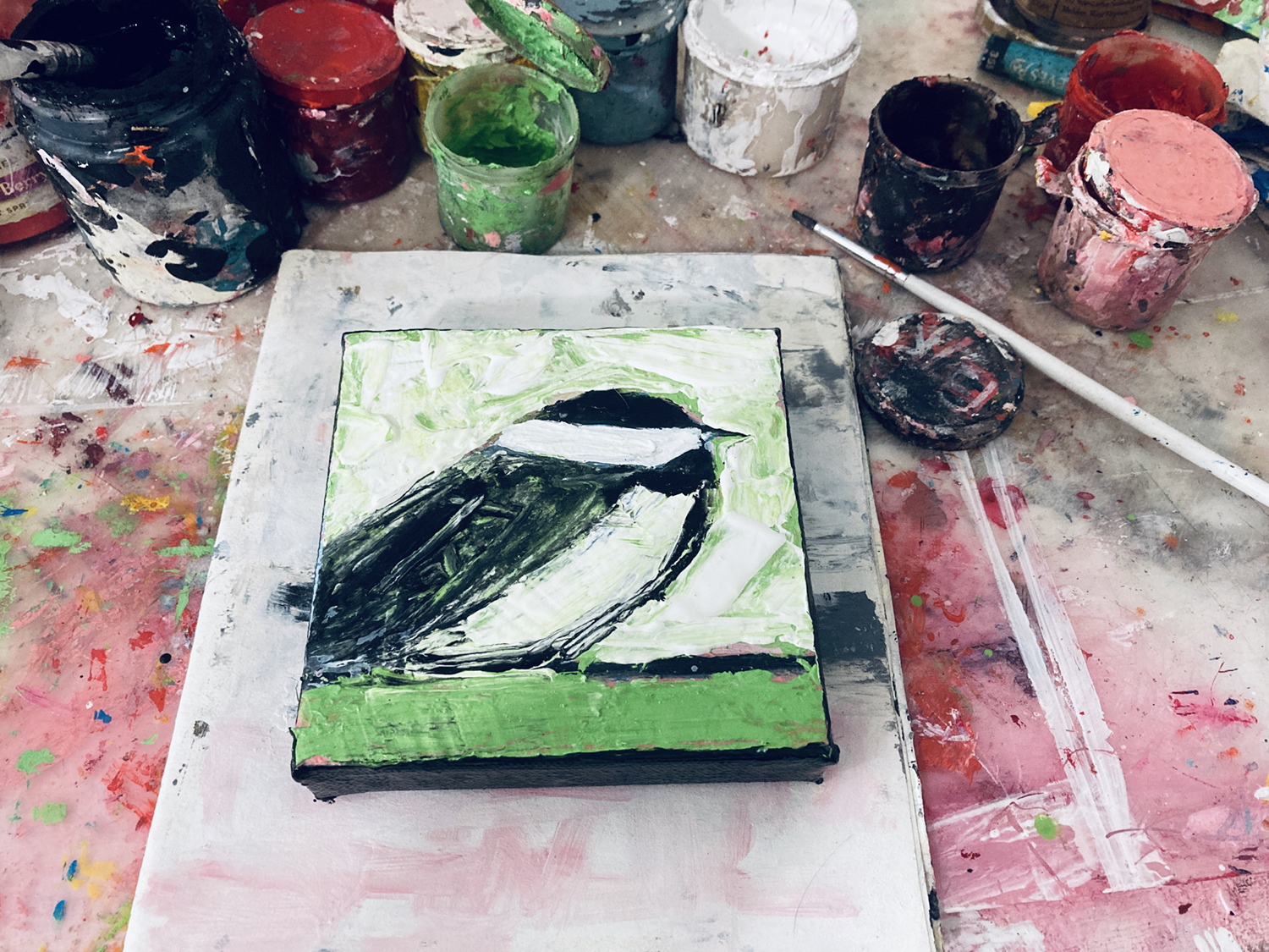 Katie Jeanne Wood - Chickadee Bird Painting WIP