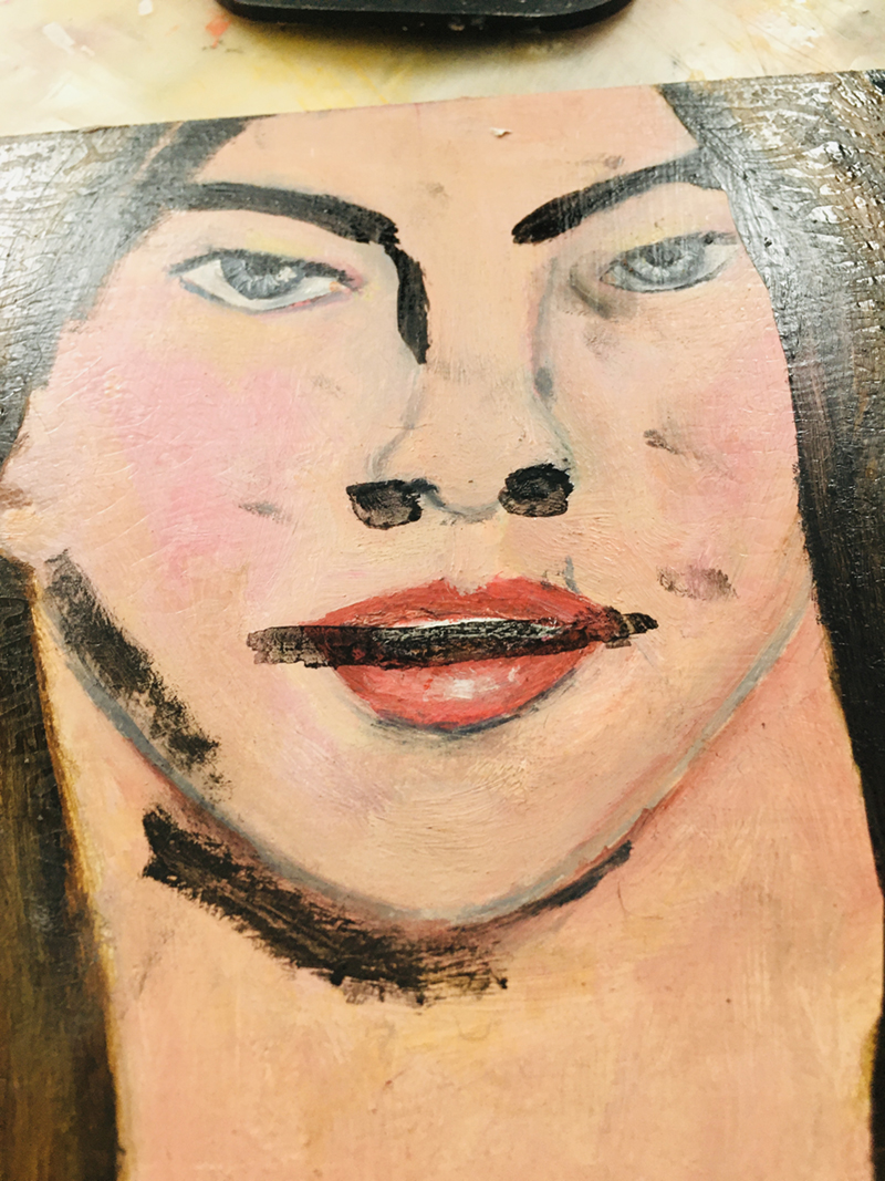 Katie Jeanne Wood - Covid Weary oil portrait painting WIP