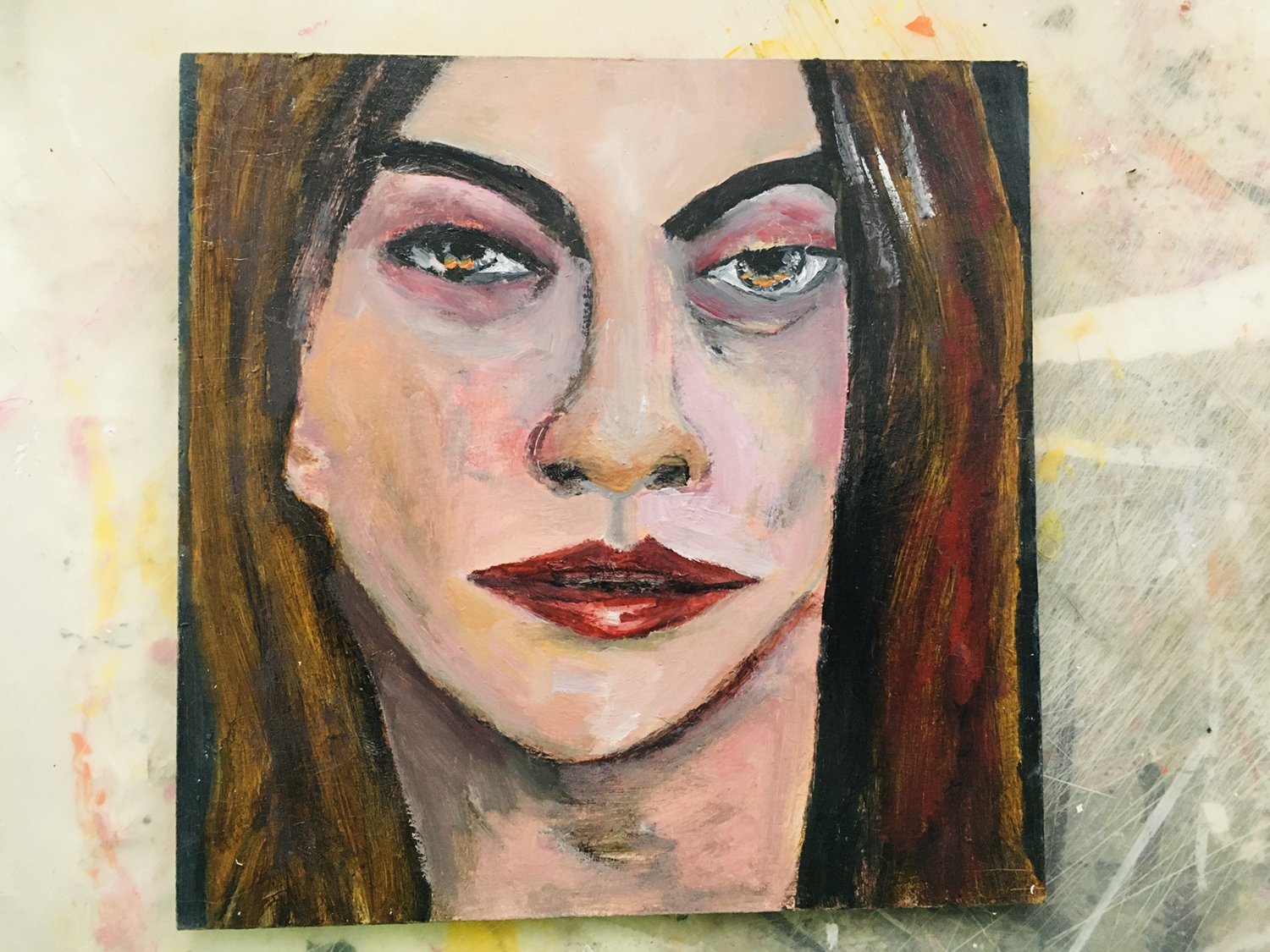Katie Jeanne Wood - Covid Weary oil portrait painting WIP