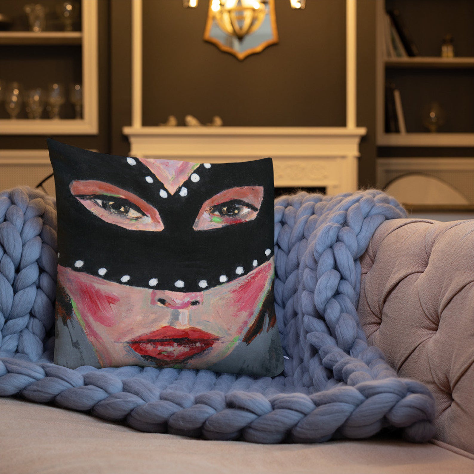 Katie Jeanne Wood - masquerade mask halloween pillow