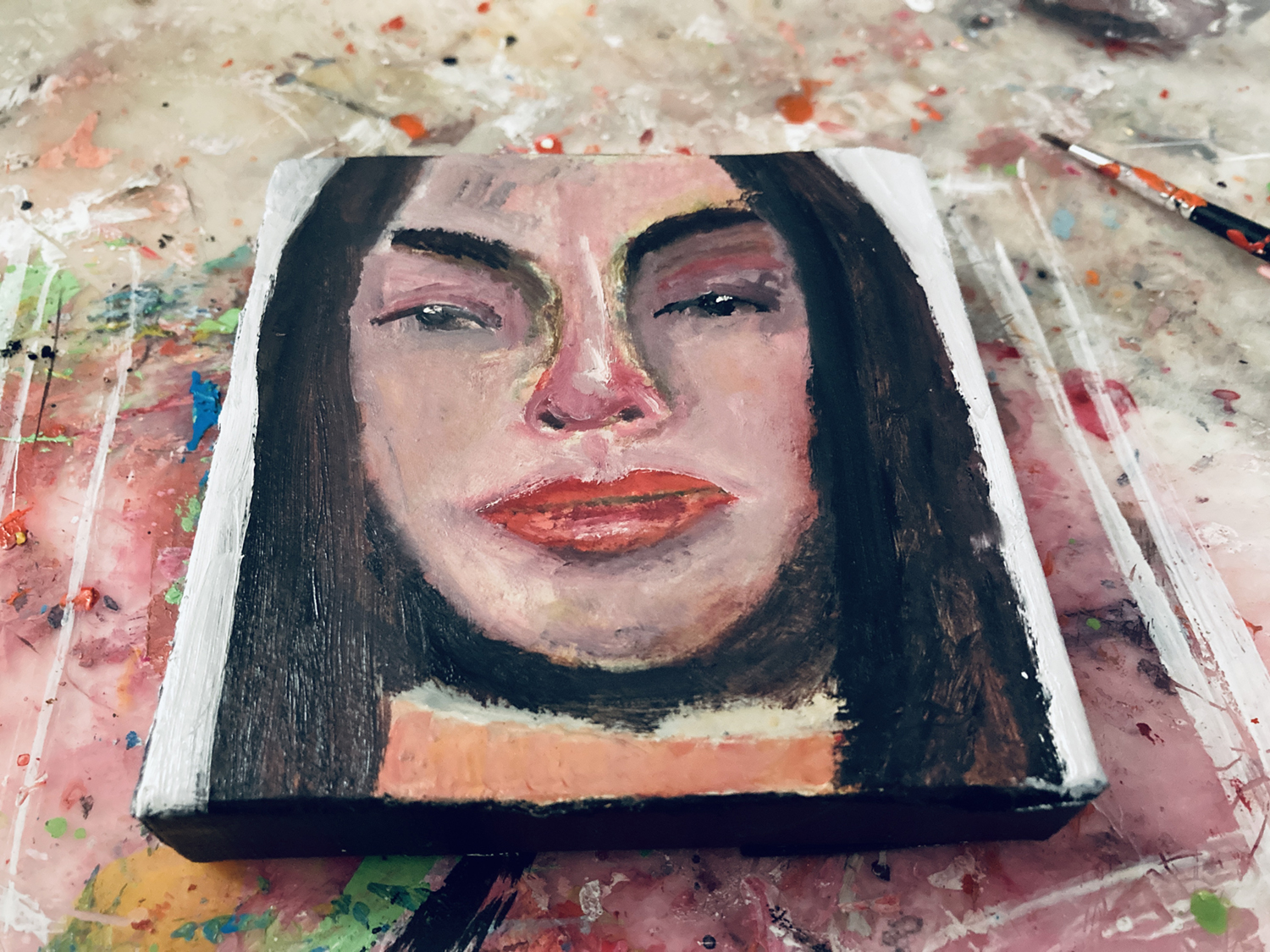 Katie Jeanne Wood - revising mini oil portrait painting