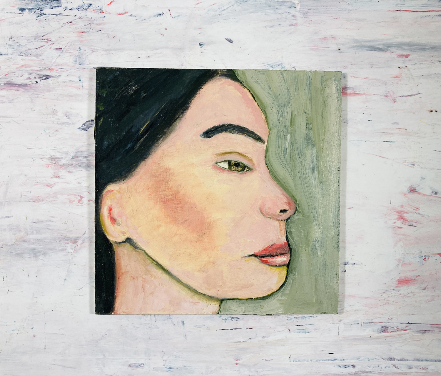 Katie Jeanne Wood - 6x6 Proud & Strong woman oil portrait painting